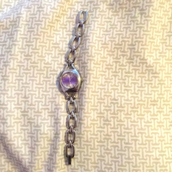 Silver chain bracelet watch with purple clock - Picture 1 of 1